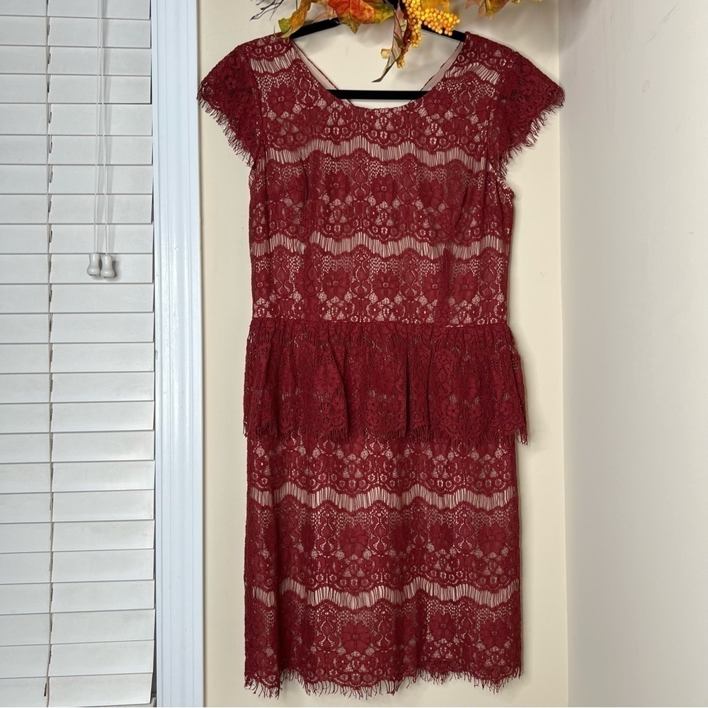 MAEVE Burgandy Tiered Lace Mini Cocktail Dress